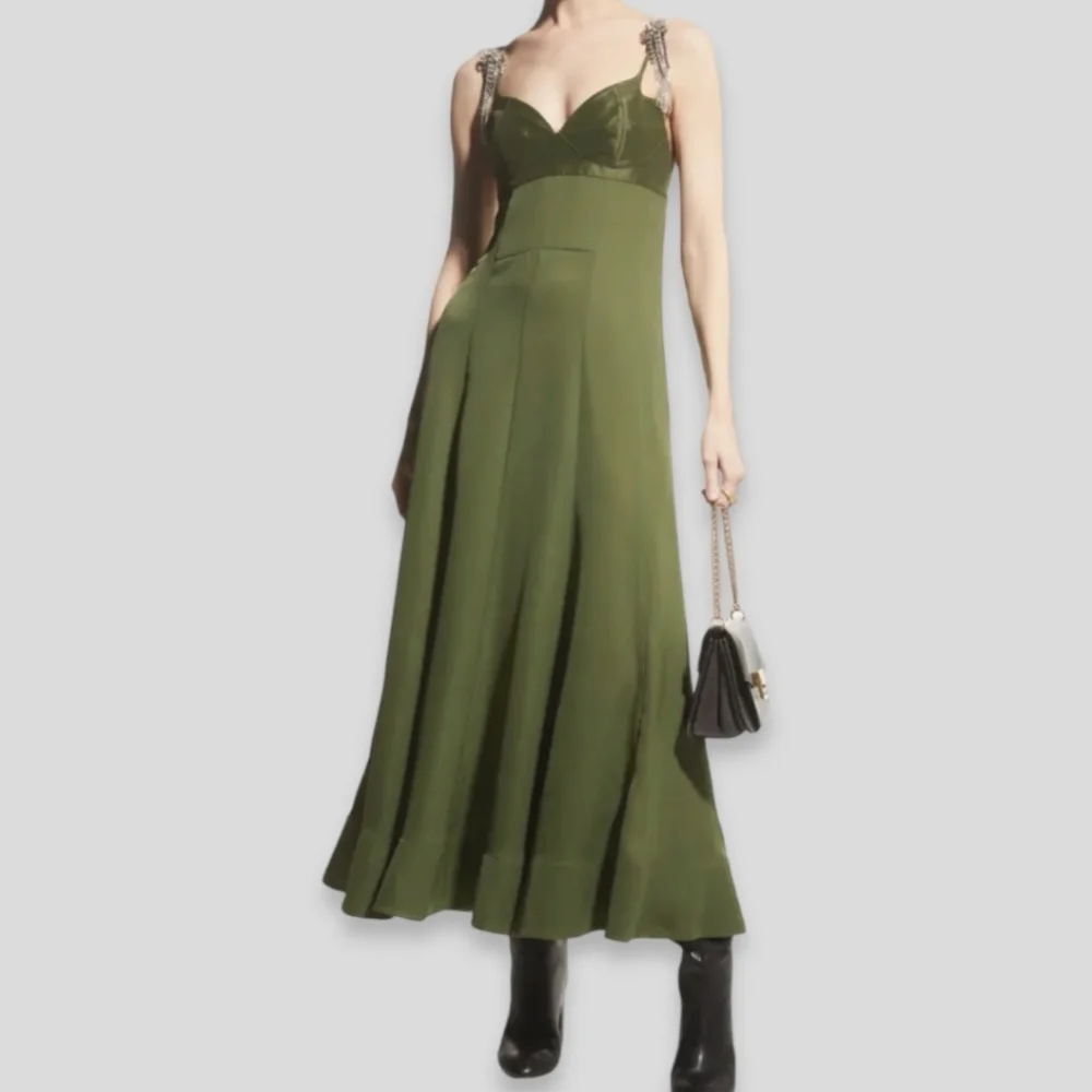3.1 PHILLIP LIM Fluid Flare Bustier Prom Gown Olive Green - Picture 1 of 16